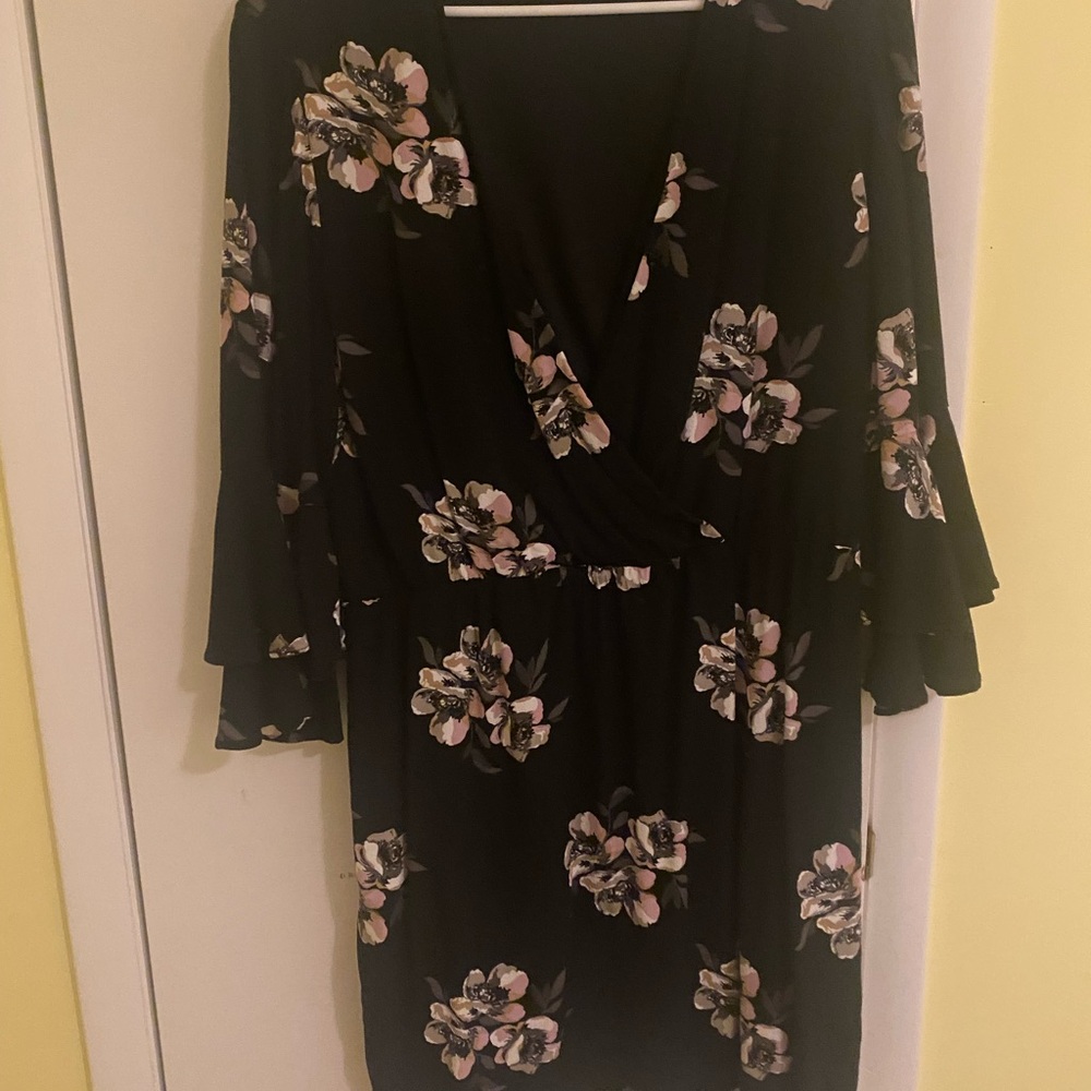 Cato Black Dress with Pink Floral Design